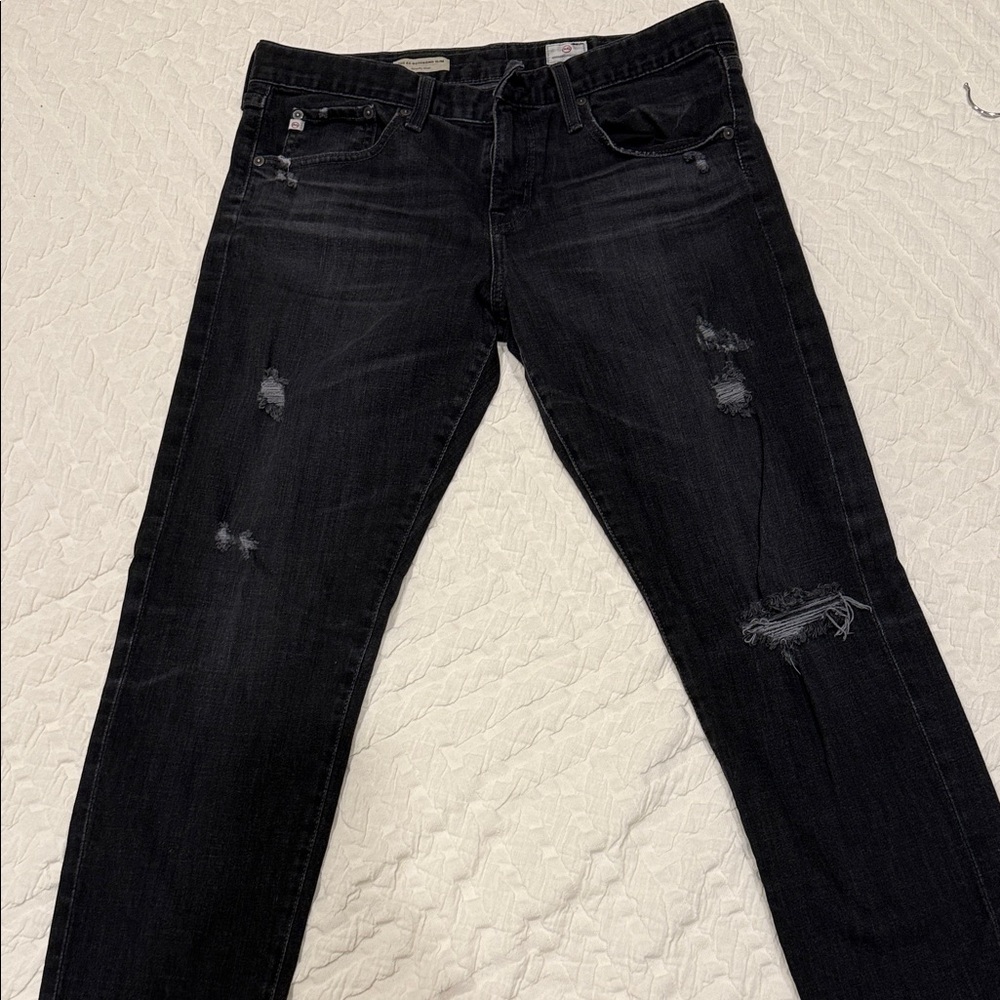 AG Adriano Goldschmied Black Distressed Boyfriend Jeans